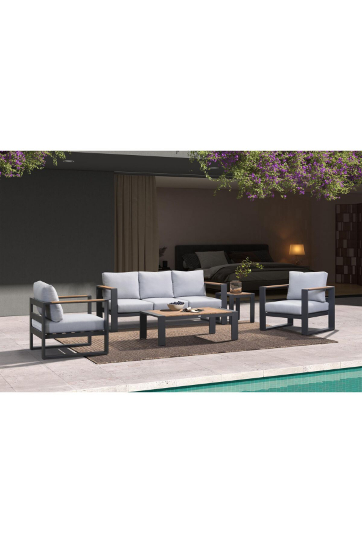 طقم جلوس حدائق ألومنيوم عصري 5 مقاعد لون أبيض