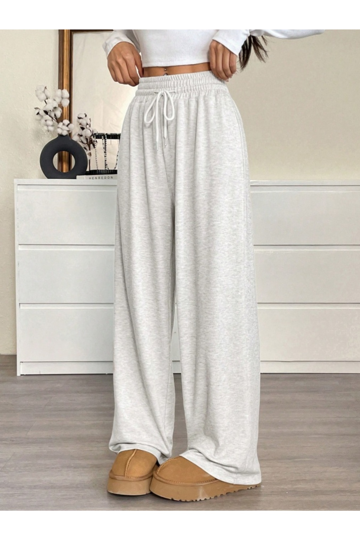 BERYY MODA Сиви дамски широки панталони Battal Plus Size Спортни дрехи Свобод...