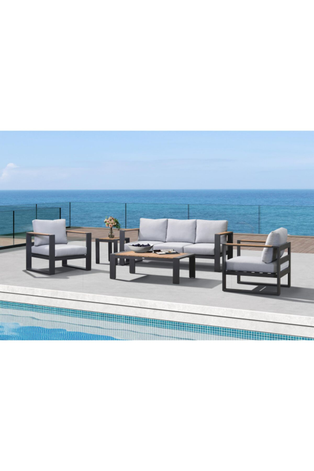 طقم جلوس حدائق ألومنيوم عصري 5 مقاعد لون أبيض