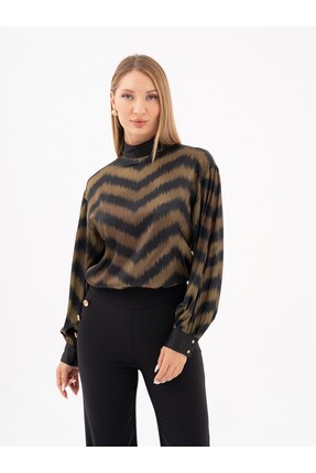 Serpil Desenli Dik Yaka Uzun Kollu Bluz 39312