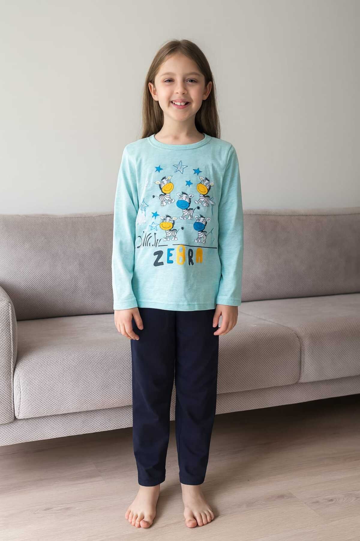 Tenra Çocuk Pijama Takımı %100 Pamuk Zebra Desenli fotoğrafı 2 (önizleme)