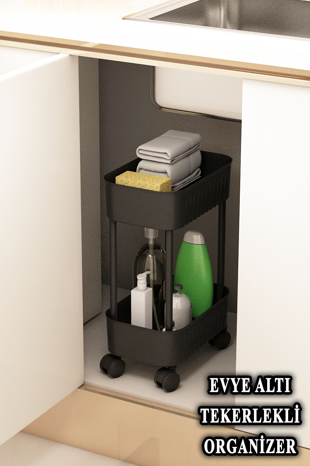 Lisbon Multipurpose 2-Tier Sink Bottom Organizer Cabinet Tegah Bottom Wheel Organizer