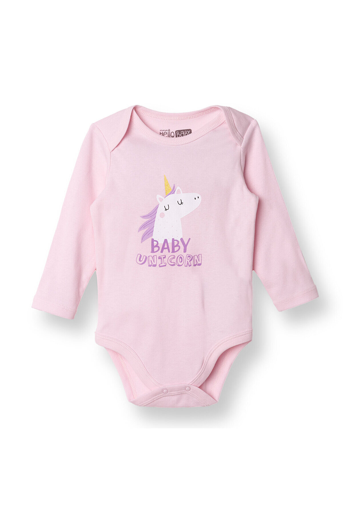 ای ببک هلو بیبی بادی دخترانه آستین بلند HelloBaby با دنده چسبی و یقه پاکتی