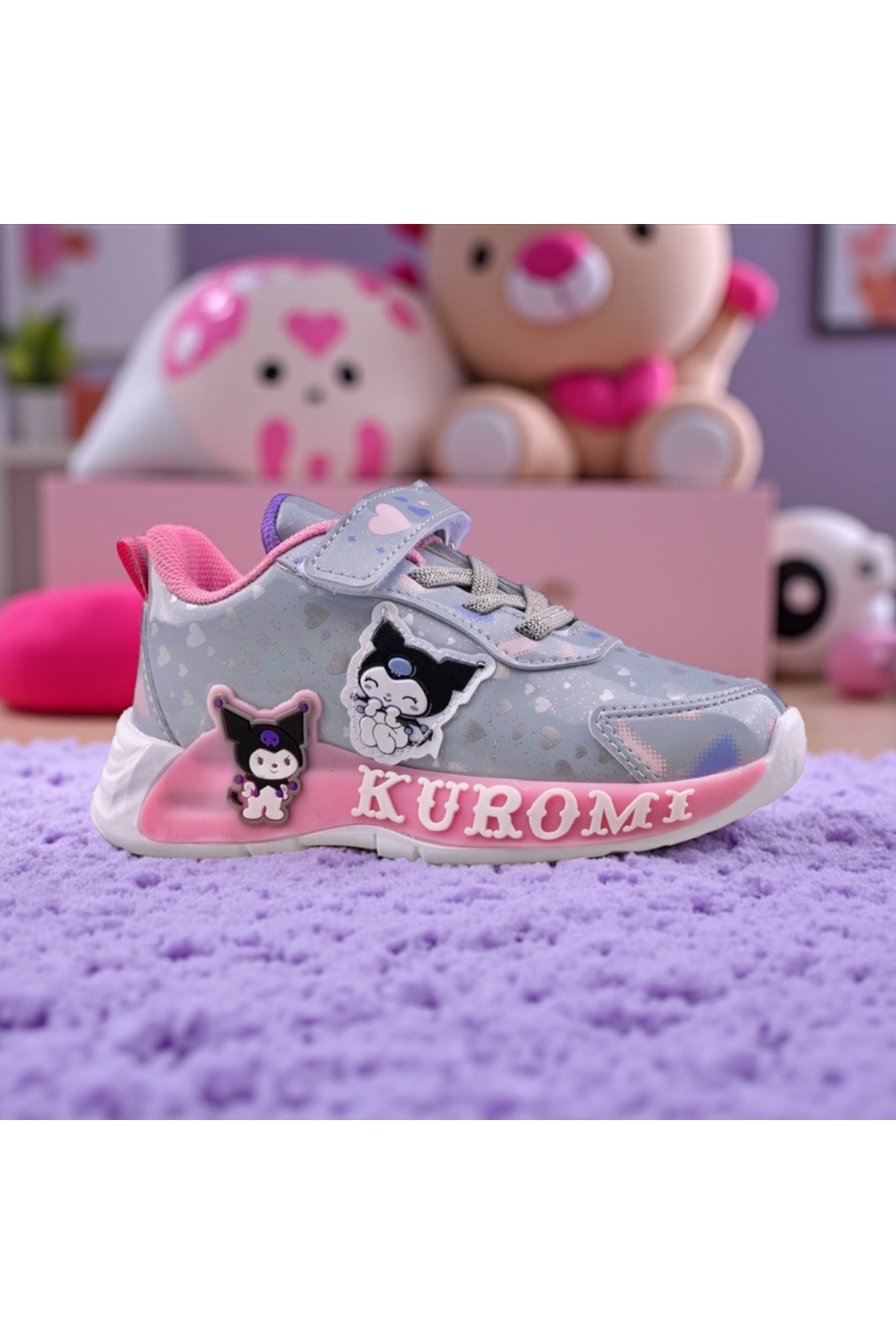 JOJO KIDS kız çocuk ışıklı kuromi deri spor ayakkabı , cırtlı ve JOJO KIDS kız çocuk ışıklı kuromi deri spor ayakkabı , cırtlı ve