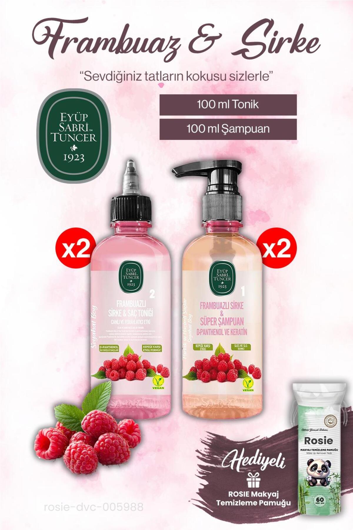 Eyüp Sabri Tuncer Sirke Frambuaz x2 Saç Toniği ve x2 Şampuan 100 ml, ROSIE makyaj pamuğu