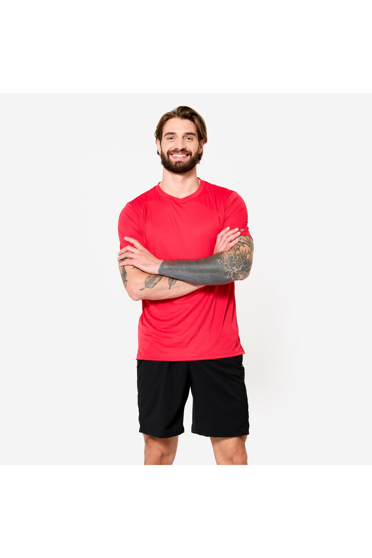 دکتلون تی شرت تناسب اندام مردانه آستین کوتاه Domyos - یقه گرد - قرمز