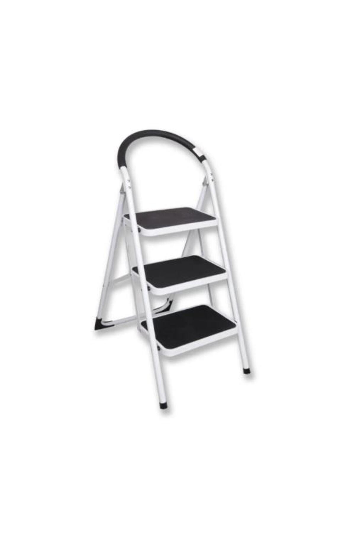 Asvera Vertika 3-Step White Wide-Step Household Ladder - Sponge Handle Ladder