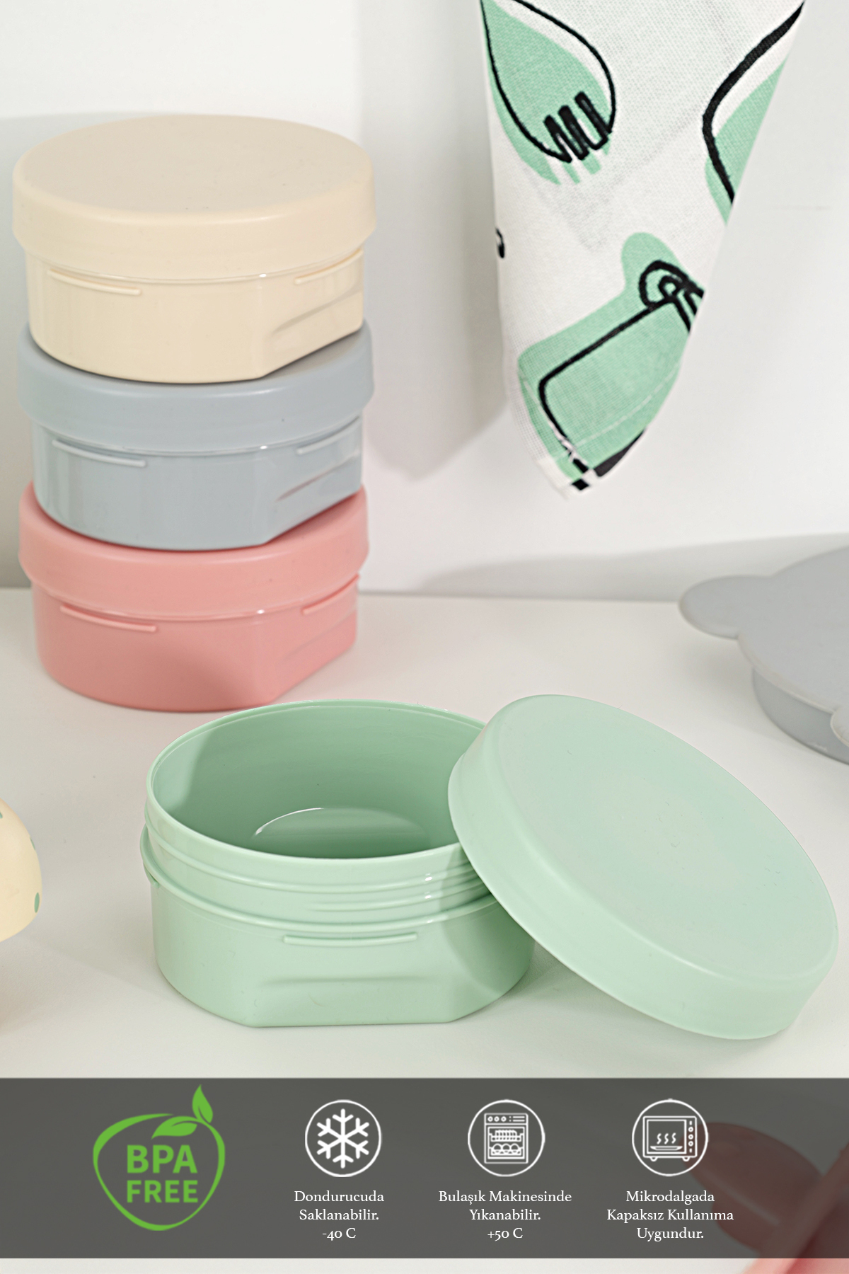 Meleni Baby 8'li Kapaklı Atıştırma Kabı Seti - Yuvarlak Çocuk Atıştırmalık Bebek Beslenme Mama Kabı 150ml Renkli fotoğrafı 2 (önizleme)