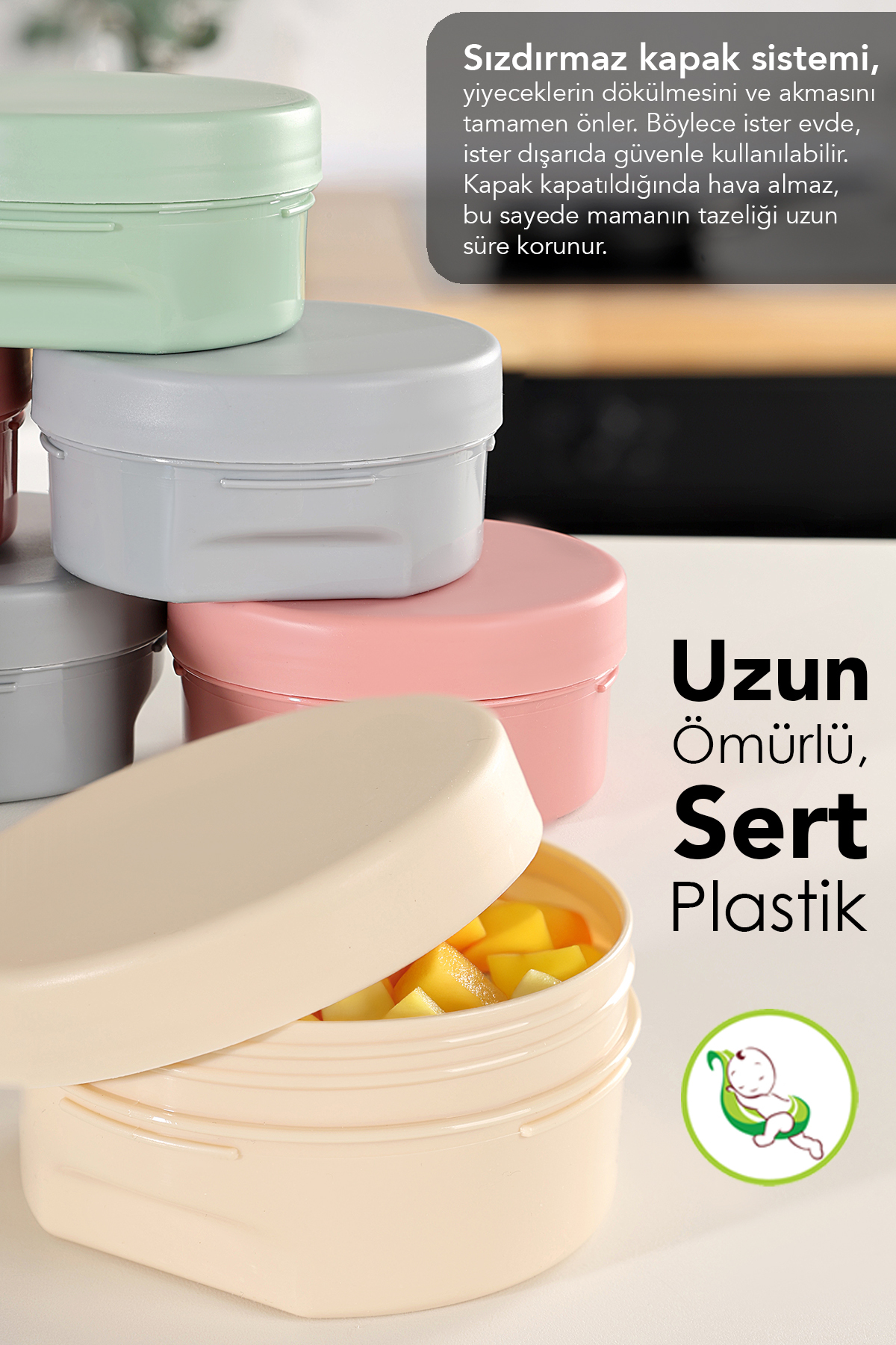 Meleni Baby 3'lü Kapaklı Atıştırma Kabı Seti - Yuvarlak Çocuk Atıştırmalık Bebek Beslenme Mama Kabı 150ml Yeşil fotoğrafı 3 (önizleme)