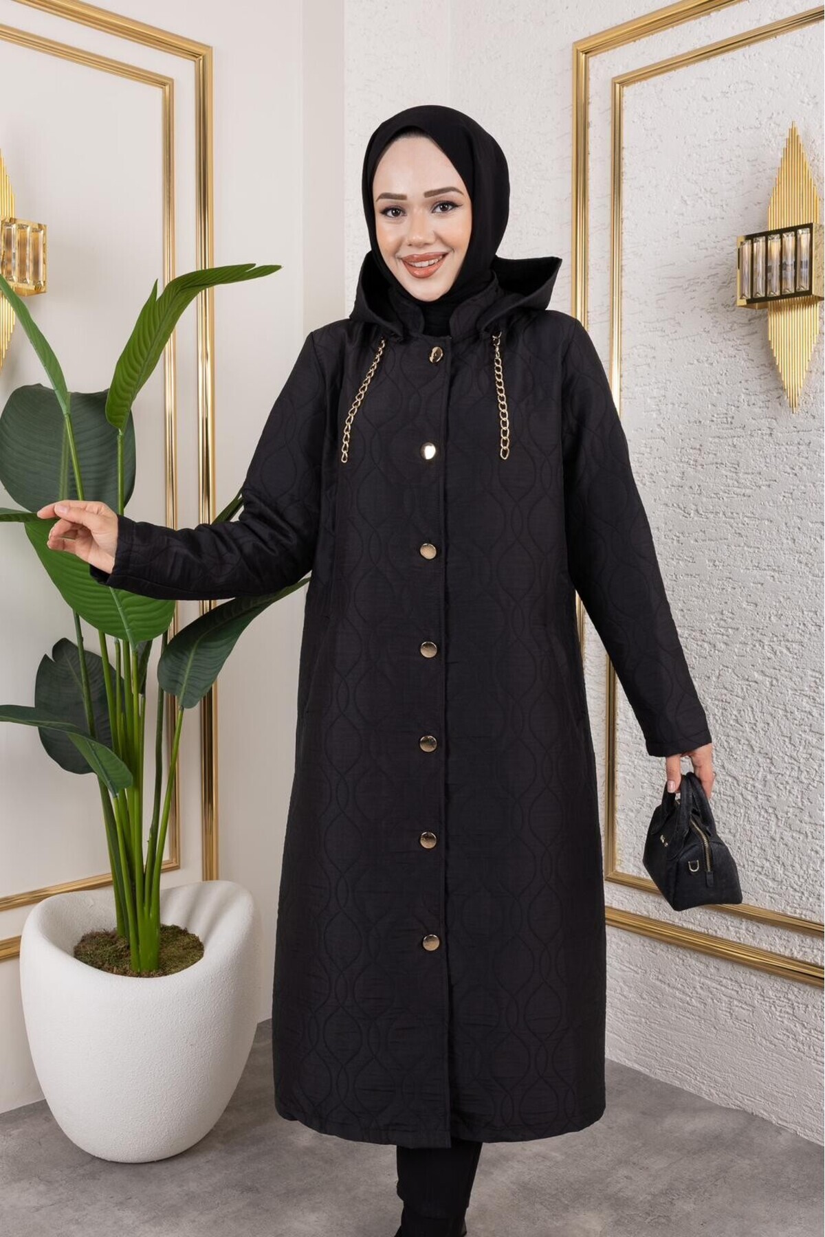 GLR&GYM NİSAN KADIN BÜYÜK BEDEN ARA BOY KAPÜŞONLU DÜĞMELİ KAPİTONE CEKET/MONT