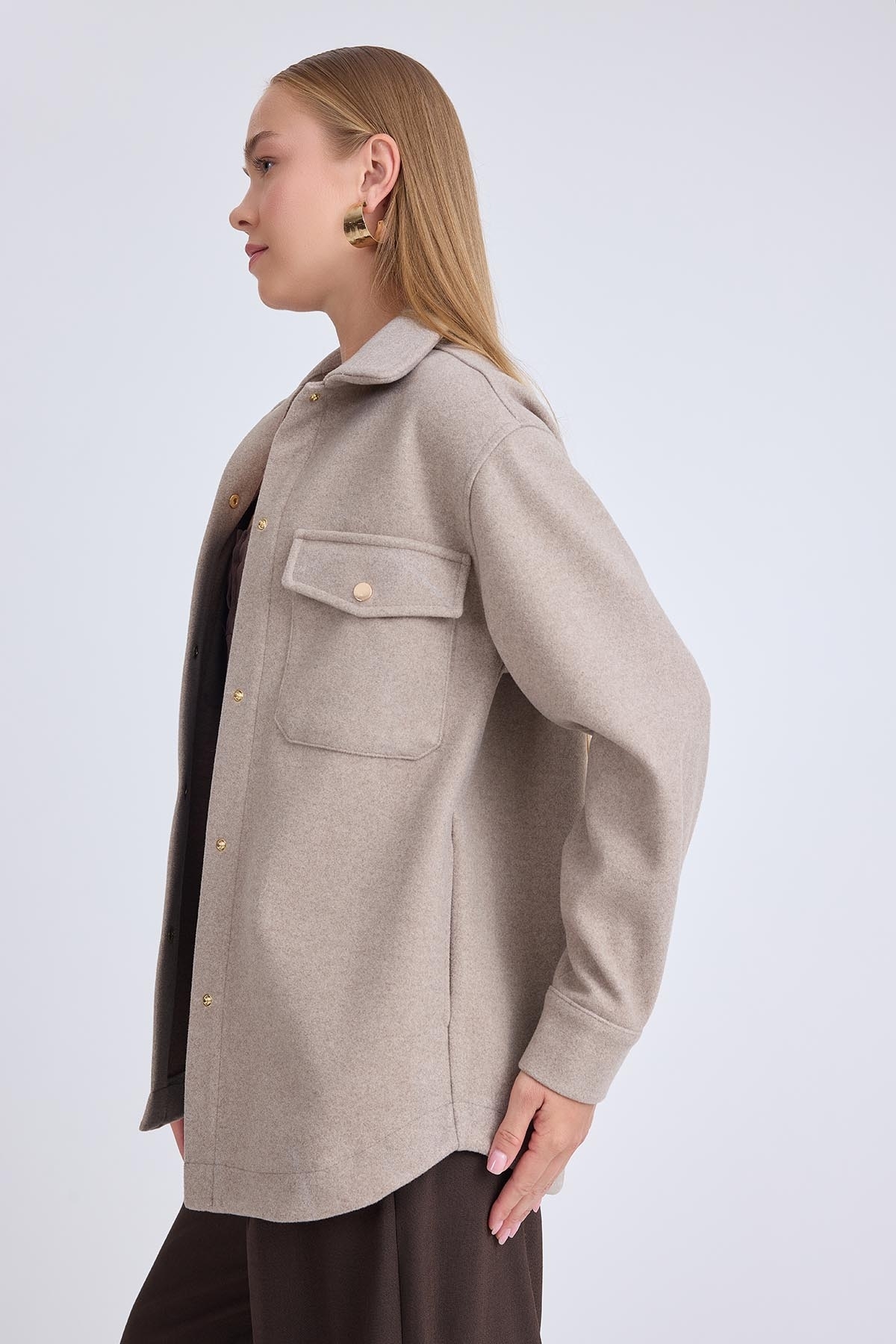 Vitrin  Düşük Omuz Cepli Kaşe Ceket - Görsel 2