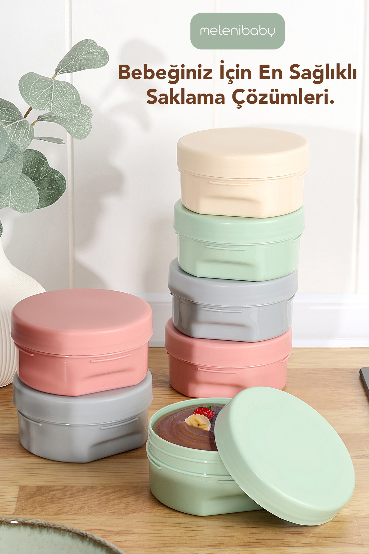 Meleni Baby 8'li Kapaklı Atıştırma Kabı Seti - Yuvarlak Çocuk Atıştırmalık Bebek Beslenme Mama Kabı 150ml Renkli fotoğrafı 7 (önizleme)