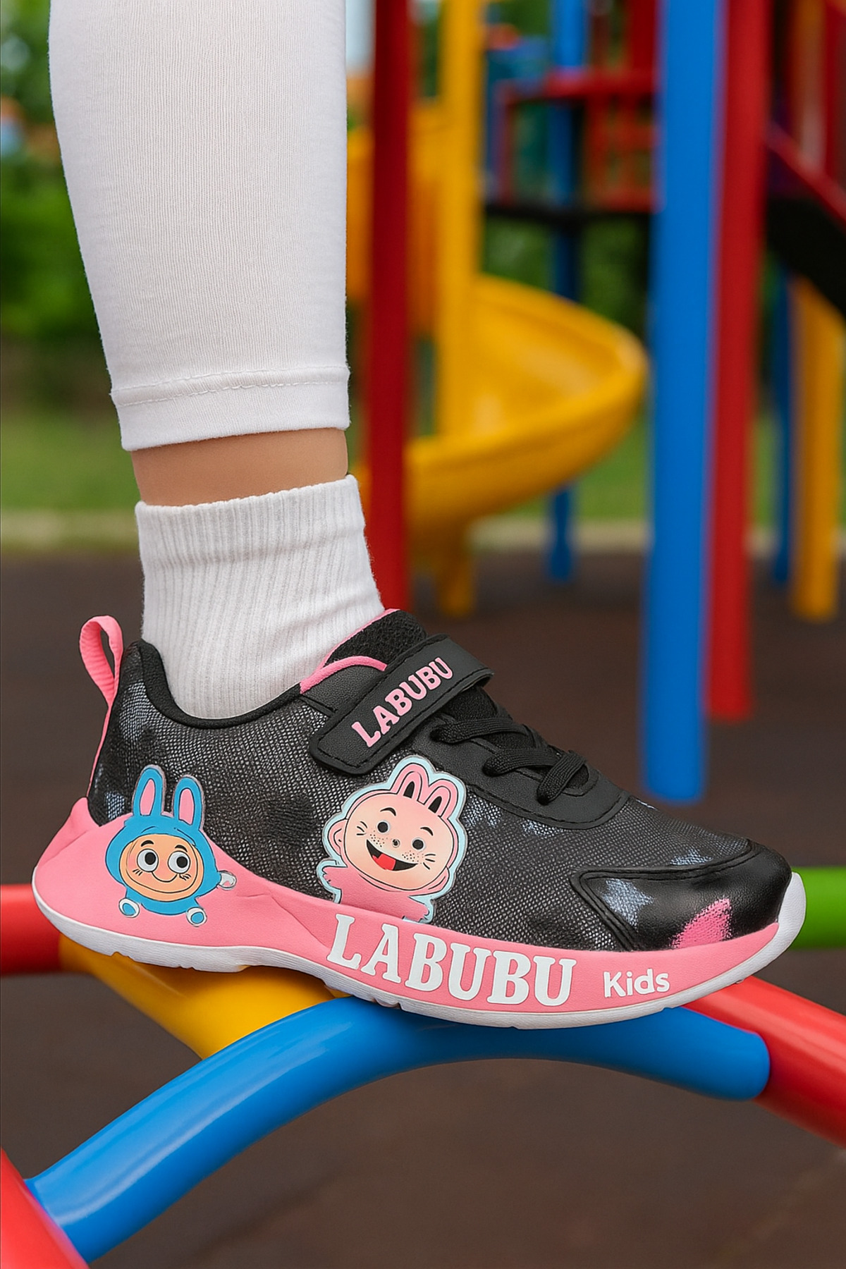 JOJO KIDS Girls' Labubu Leather Sneakers, Velcro Sneakers, Thick
