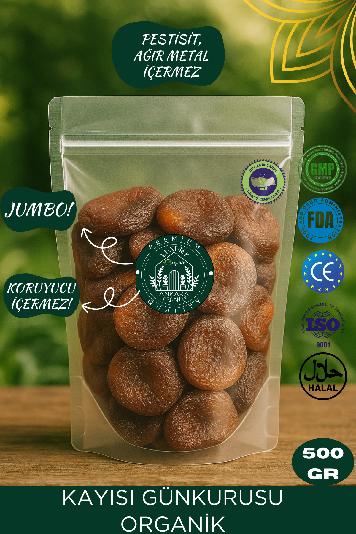Ankara Organik Kayısı Gün Kurusu (Organik) - Pestisit ve Ağır Metal Analizli, (Malatya) 500 gr
