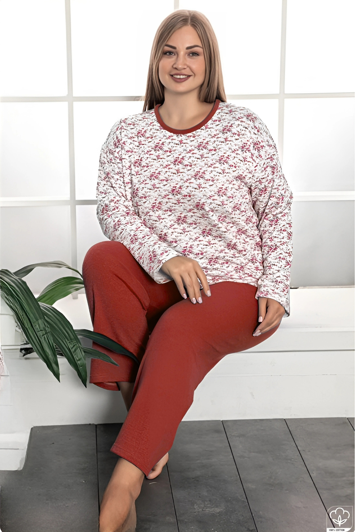 Farya Home Büyük Beden Pamuklu 2 İplik Kışlık Uzun Kollu Pijama Takımı