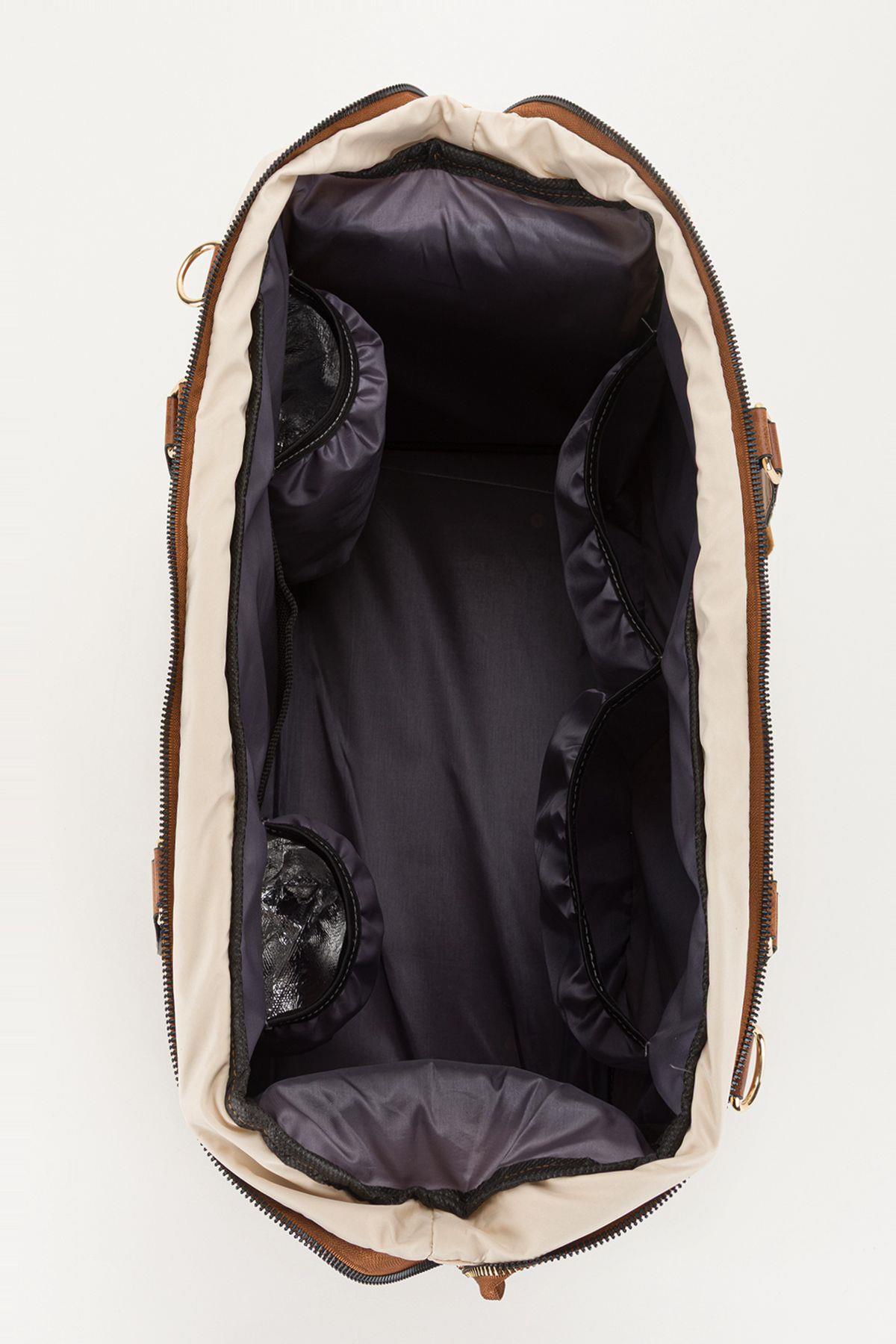 Papyon Baby Kids Alaçatı Bondit Suni Deri Kumaş Biberon Termoslu Omuz Askılı Valiz Model Bebek Bakım Çantası fotoğrafı 6 (önizleme)