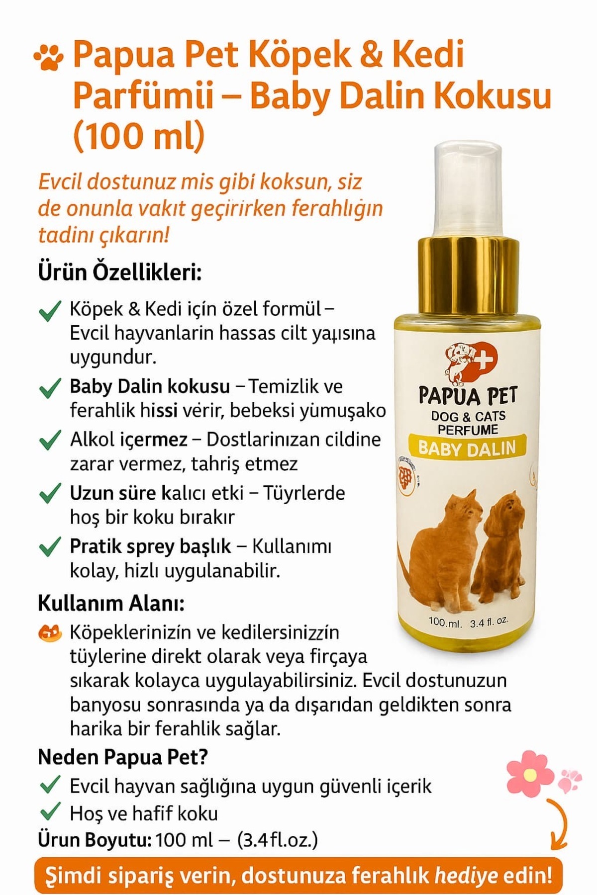 PAPUA PETT PAPUA PET KEDİ KÖPEK PARFÜMÜ