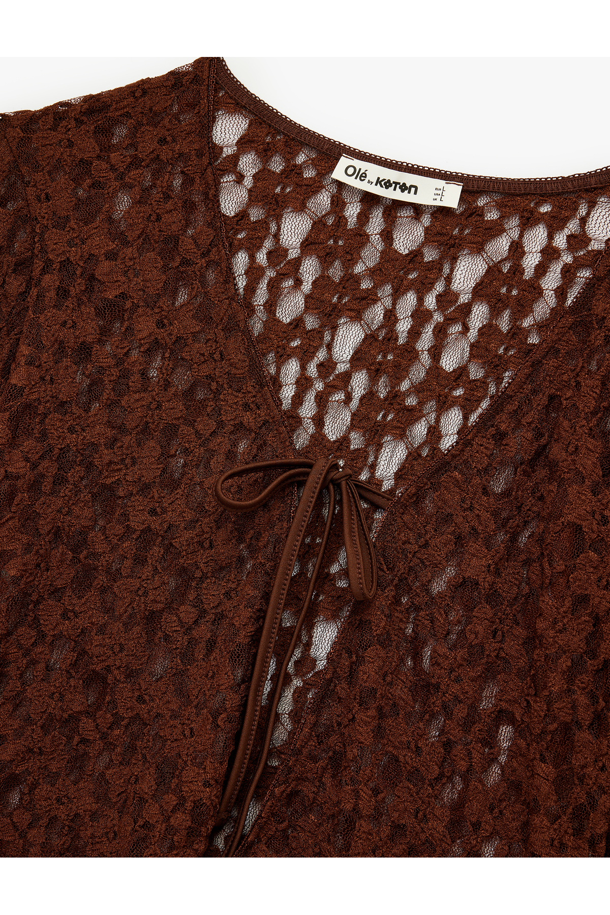 Koton  Bağlama Detaylı Uzun Kollu V Yaka Dantel Hırka - Görsel 5