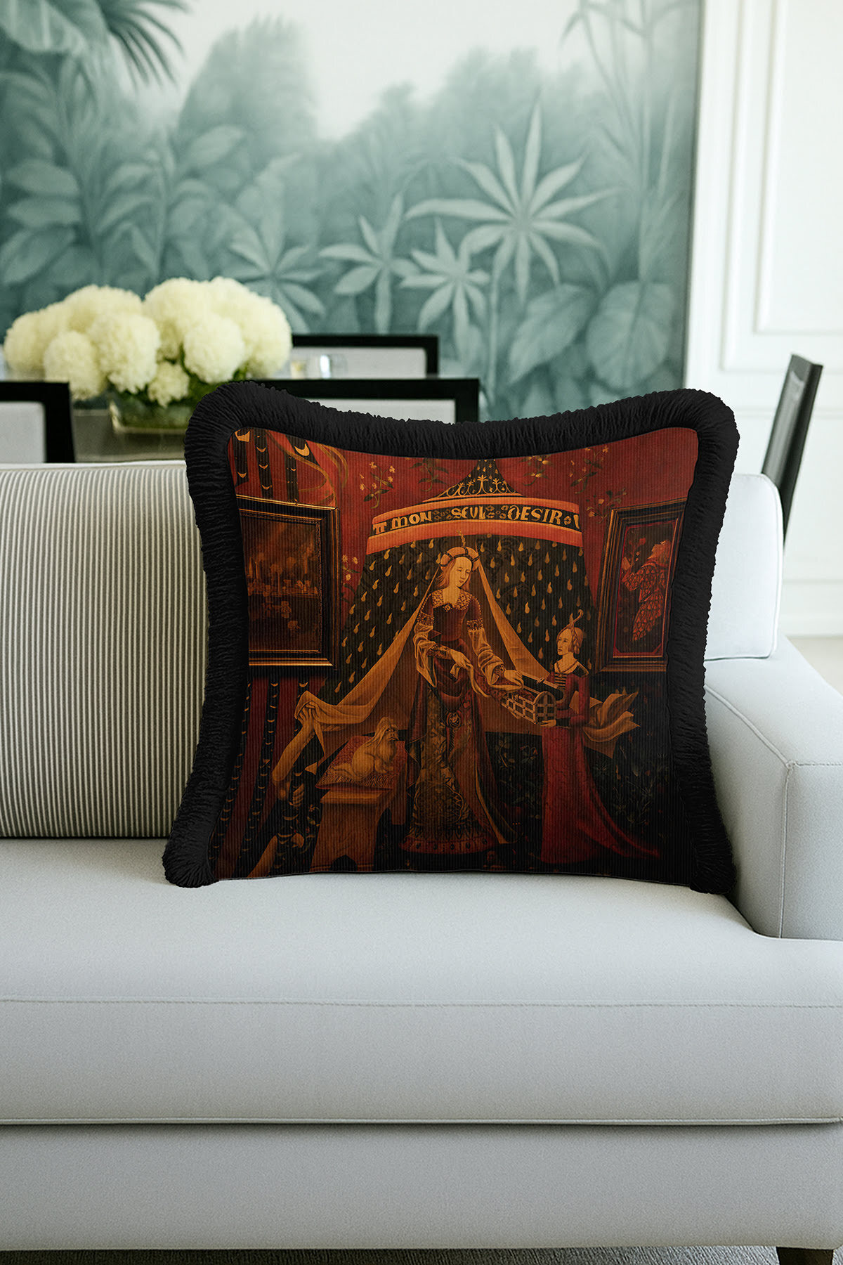 Medieval Palace Elegance Fringed Pillowcase - Royal Gothic Retro Black Tassel Pillowcase