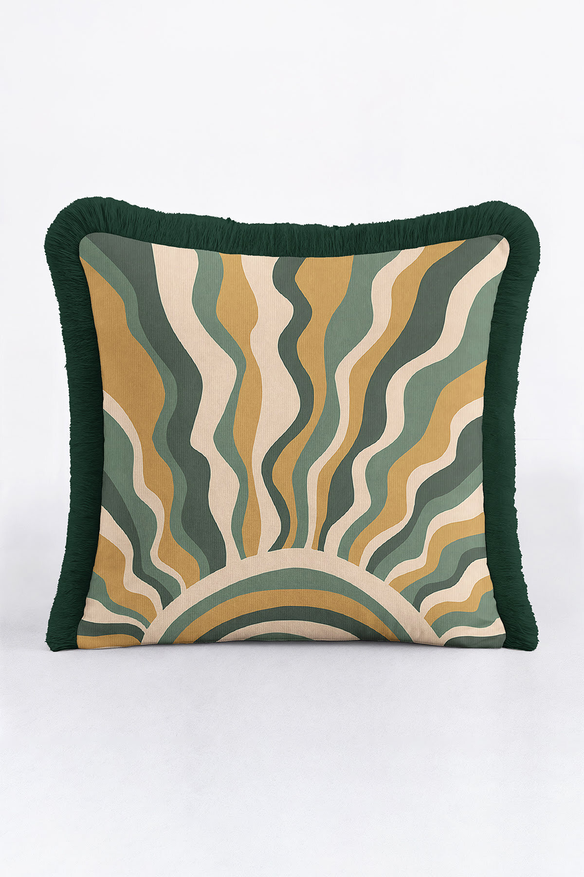 Retro Wave Energy Fringed Pillowcase - Green Bohemian Gold Tassel Pillowcase