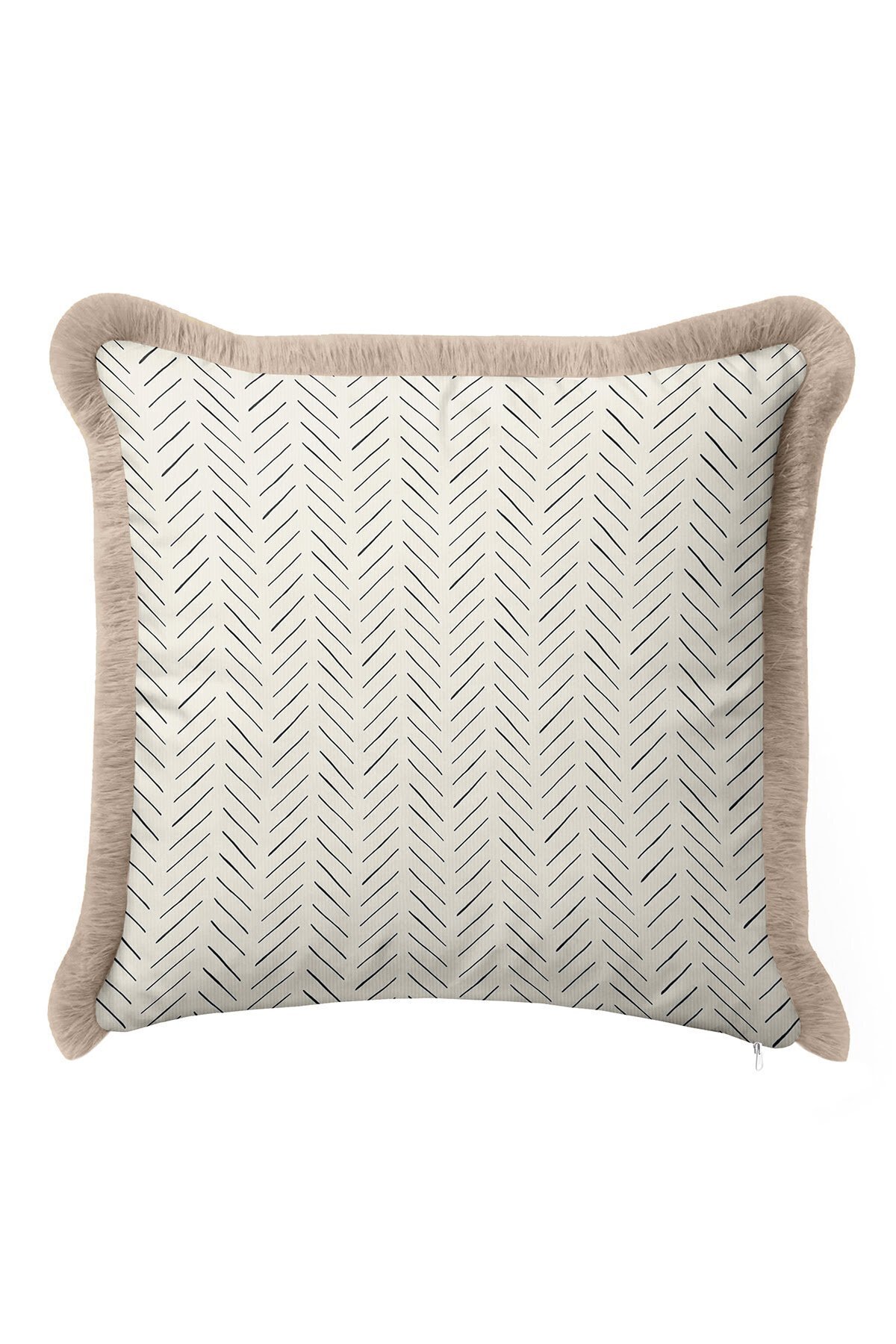 Stylish Chevron Striped Fringed Pillowcase - Minimalist Modern Beige Black Tasseled Pillowcase