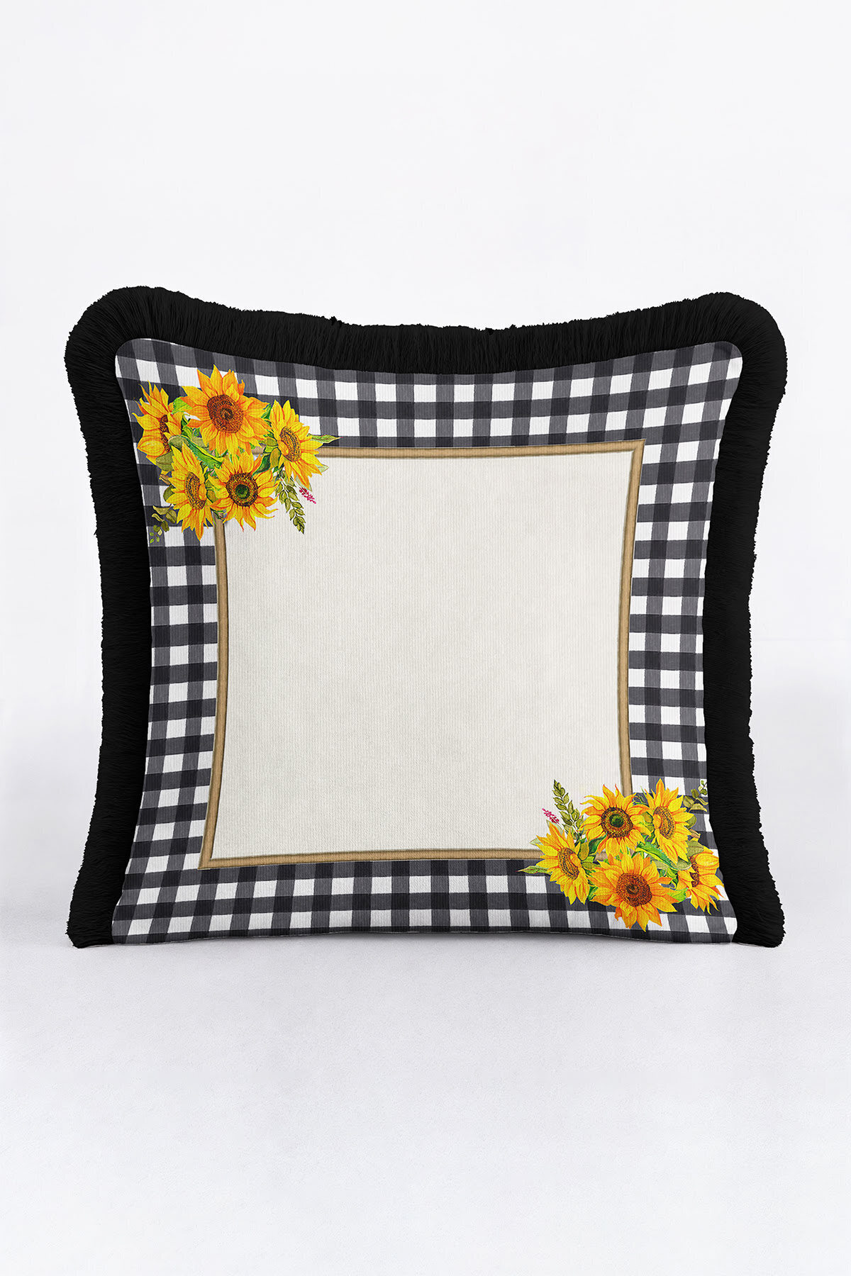 Sun Cover Fringed Pillowcase - Classic Country Style Black White Fringed Pillowcase