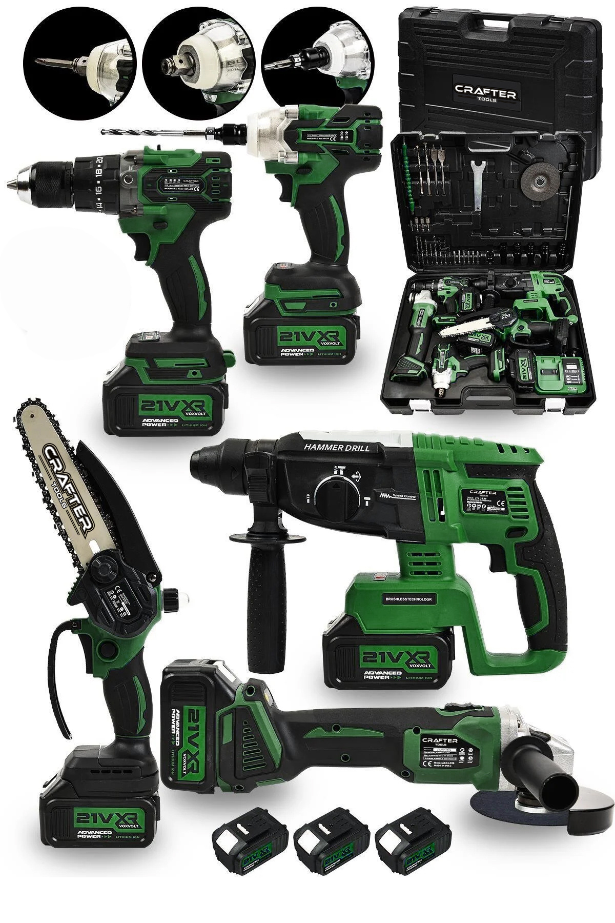 CRAFTERTOOLS 21 V Kömürsüz Motor 5'Li Set Şarjlı Hilti/Şarjlı Taşlama/Somun Sıkma/Şarjlı Testere/Şarjlı Matkap