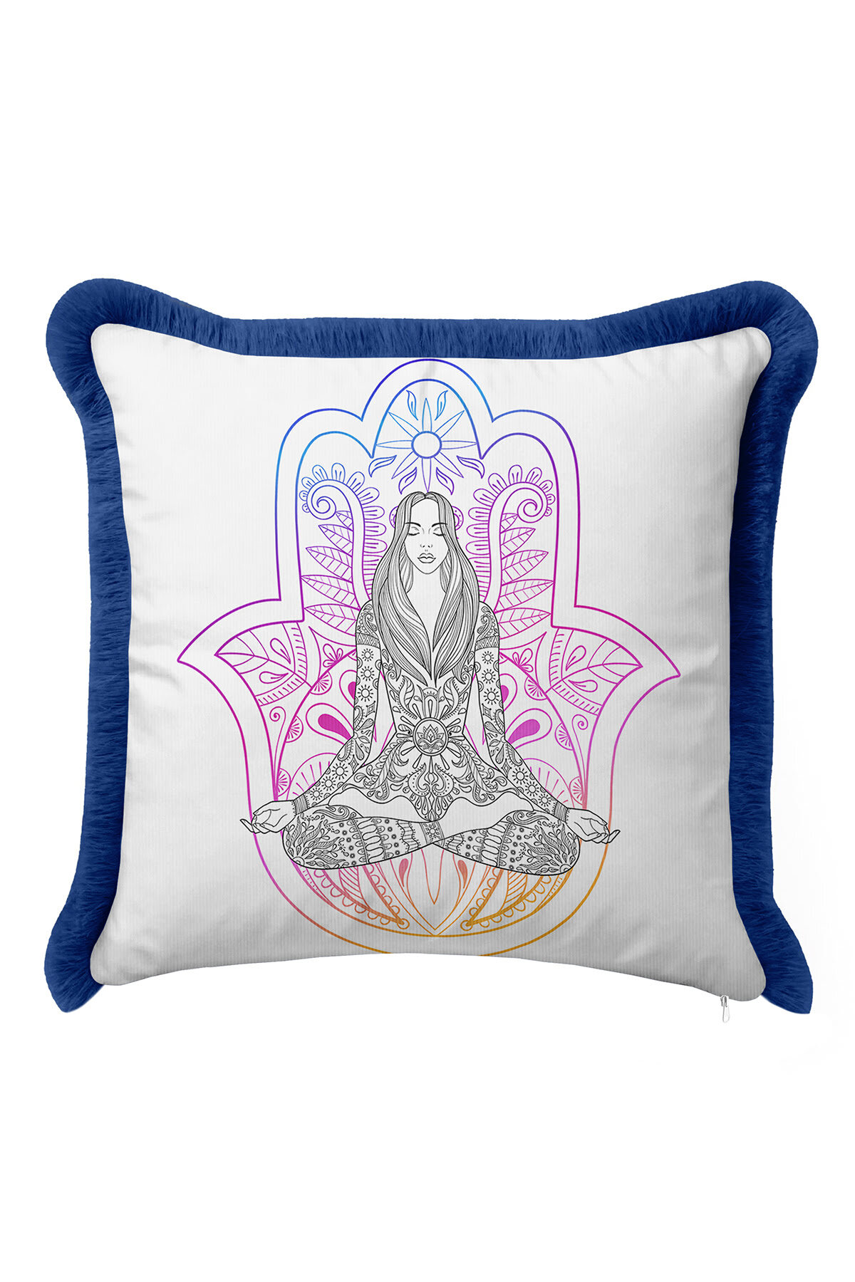 Mandala Meditation Fringed Pillowcase - Tranquility Bohemian Blue Fringed Pillowcase