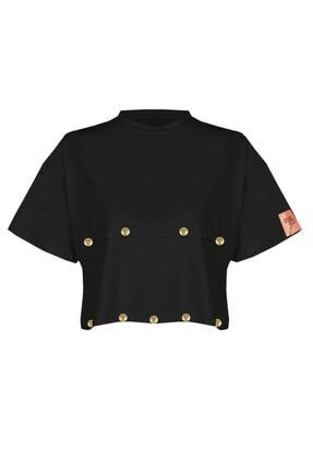 Lilii Siyah Gold Zımbalı Basic T-shirt YC-006