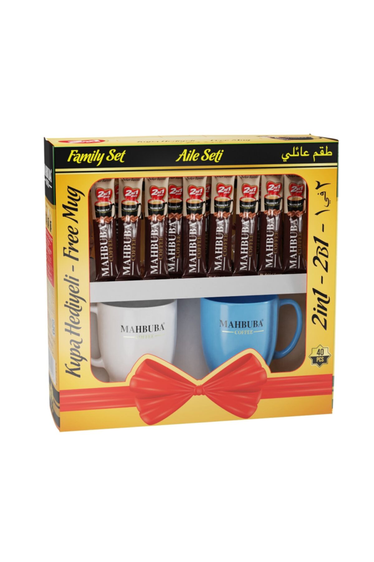 Mahbuba Coffee 2si1 Arada Şekersiz Kahve Aile Seti 40x10gr 2 Renkli Kupa Hediyeli