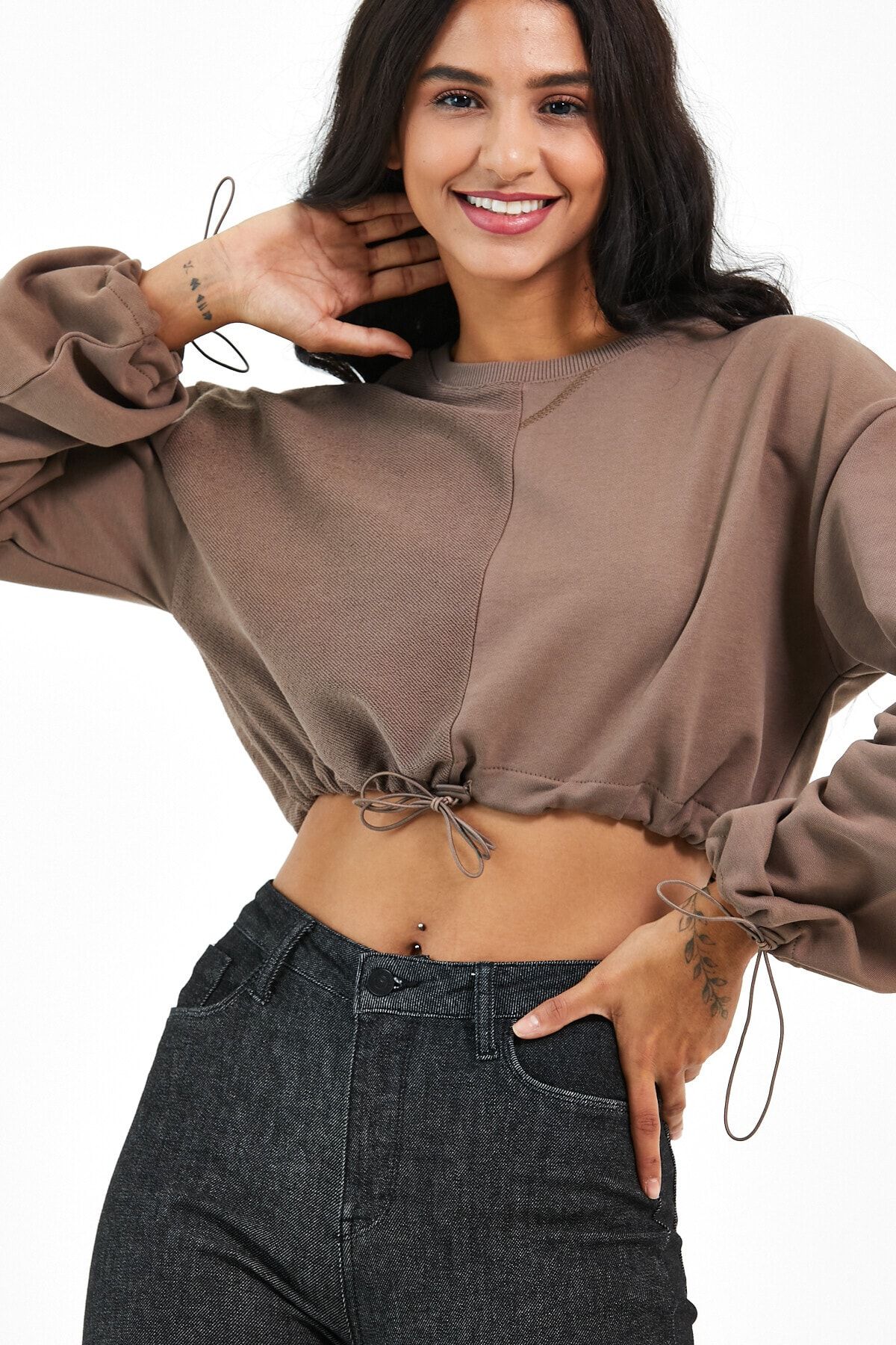 Drawstring crop sweatshirt on sale