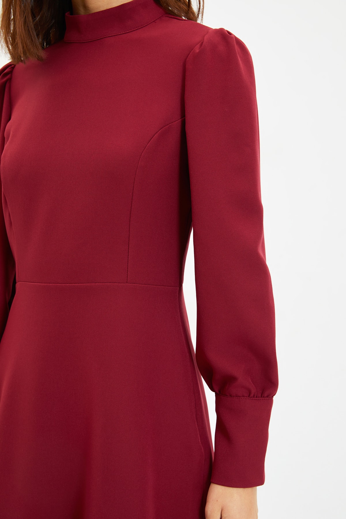 Trendyol Collection Burgundowa spódnica z wysokim kołnierzem Marszczona mini sukienka TWOAW21EL1816