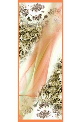 Turuncu Haki Krem Şal Çiçekli Desen Elegante Seri Eşarp Askısı Ile Birlikte 75x200 Cm 15262