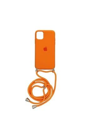 Apple Iphone 11 (6.1') Altı Kapalı Boyun Askılı Logolu Lansman Kılıf Kapak Turuncu ACLL0010