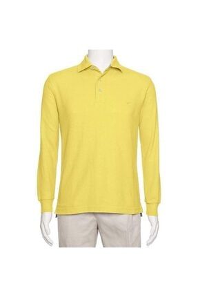 Polo Yaka Uzun Kollu Sarı Renk Tişört Pamuklu Uzun Kol Polo Yakalı Tshirt Hmpolouz10109