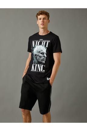 Erkek Siyah Lisansli T-Shirt Baskılı Pamuklu 1YAM13471CK