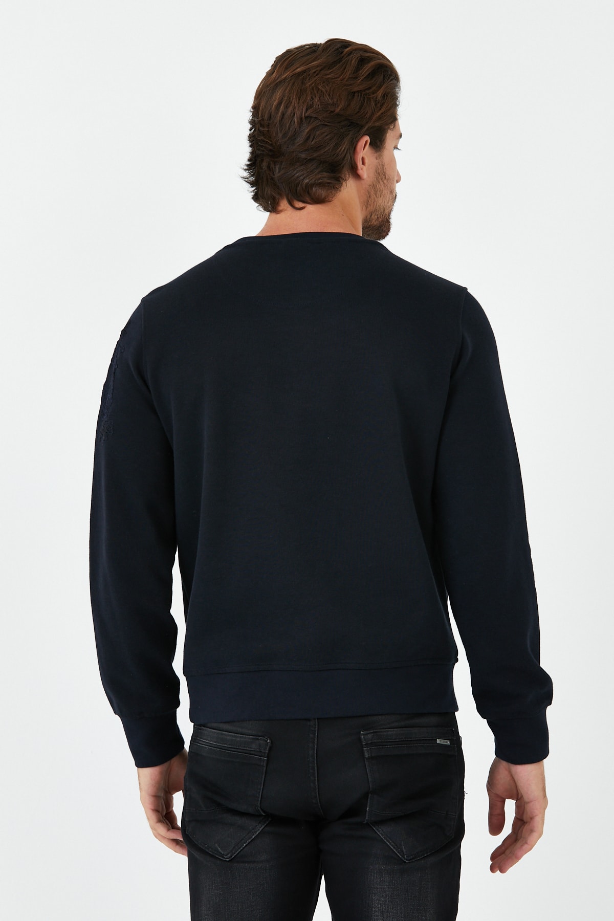 ENQUE Erkek Uzun Bol Bisiklet Yaka Kışlık Lacivert Sweatshirt görsel 3
