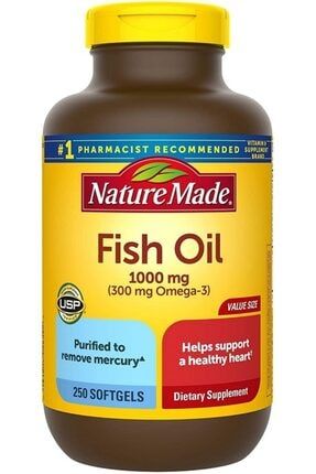 Nature Made Fish Oil 1000 Mg, 250 Softgels Value Size, Fish Oil Omega 3 Supplement For Heart Health 32589654782