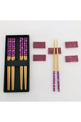 Chopsticks Ve Dayanakları - Ahşap, Beşli Takım - Japon Kalitesi HD409