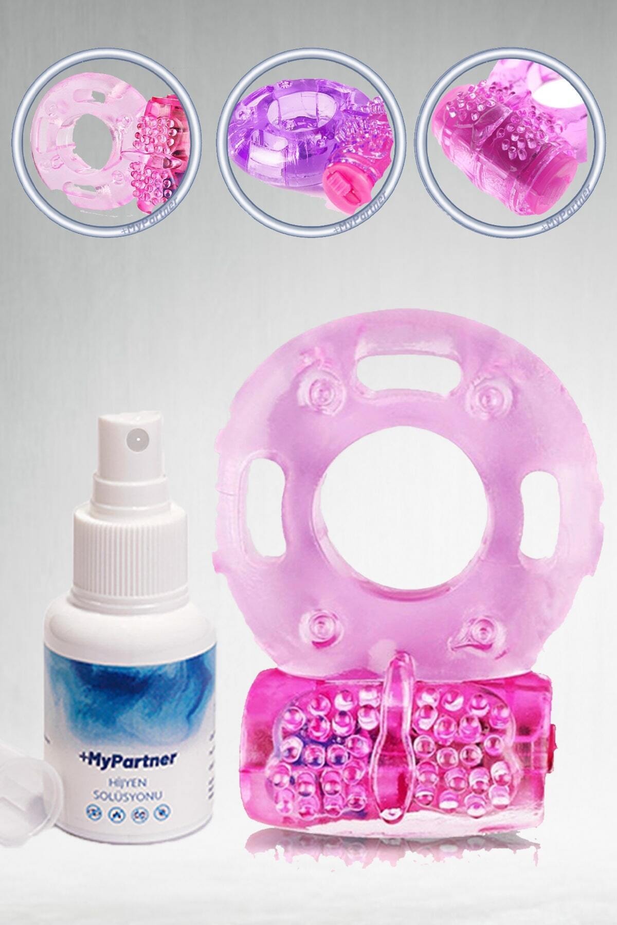 Titreşimli Pembe Klitoral Vibrasyon Ekstra Uyarıcılı Penis Halkası+temileme Solüsyonu