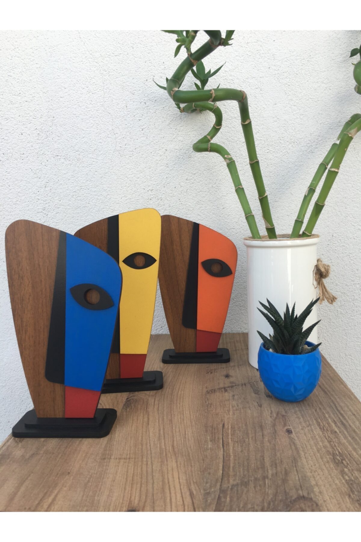 Ahşap Desenli Maske Biblo Seti 3'lü