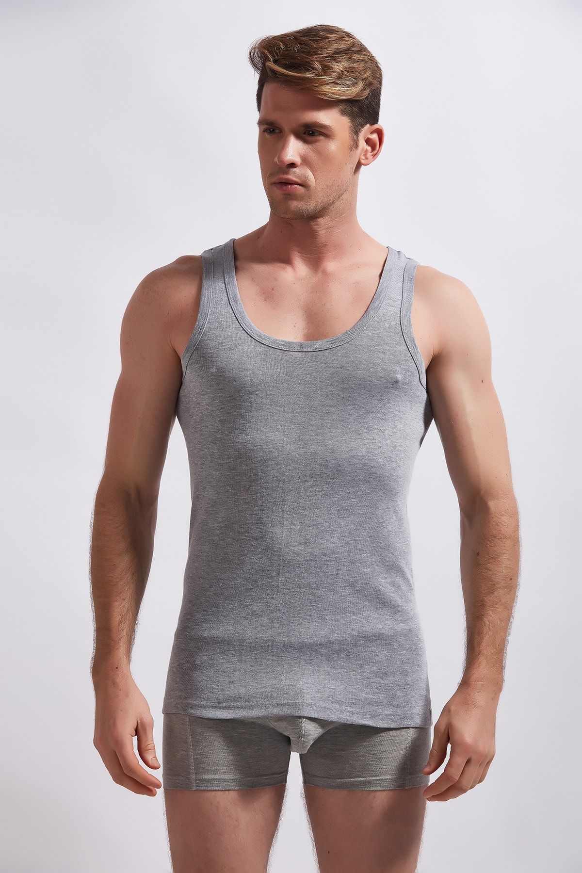 Zamane Çarşı-Men's Strappy Combed Cotton Gray Undershirt 6 Pack 3