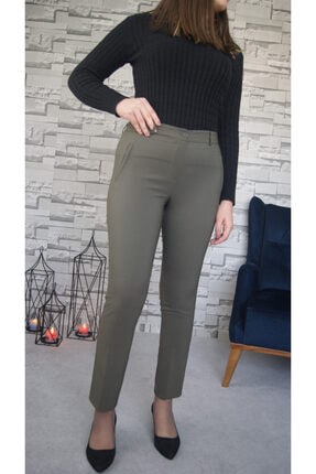 Kadın Haki Bilek Boy Likralı Klasik Pantolon MK181271