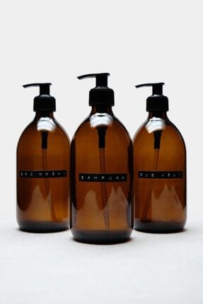 Trichi Home 500ml Amber Cam Sıvı Sabunluk Retro Tasarım 3d Etiket ( 3 Adet ) TrCh-613
