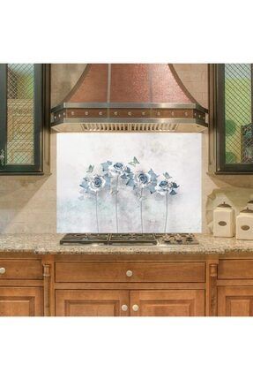 Mutfak Duvar Tezgah Arası Ocak Arkası Sticker Kaplama Mavi Çiçekler MOA-80