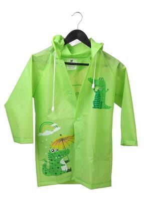 Hayvan Figürlü Kapüşonlu Çocuk Yağmurluk Çantalı Yeşil M 8883572