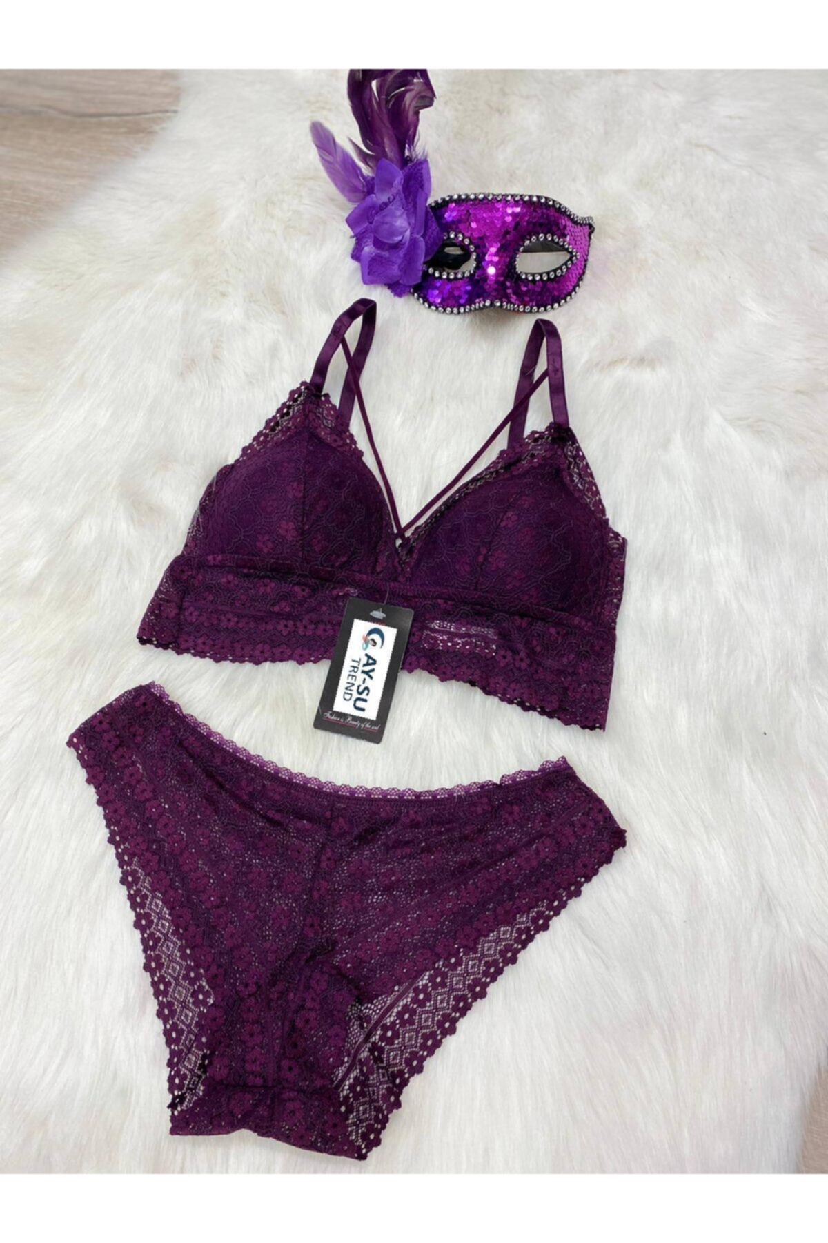 AYSU Kadın Mor Dolgusuz Bralet Takım