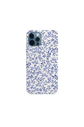 Iphone 12 Pro Max Lansman Mavi Yapraklar Desenli Telefon Kılıfı IP12PMLN-242