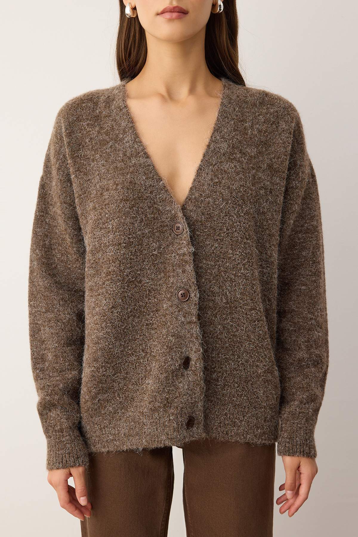 Trendyolmilla  Wardrobe Essentials Vizon Alpaca Karışımlı Basic Triko Hırka TWOAW26HI00265 - Görsel 3