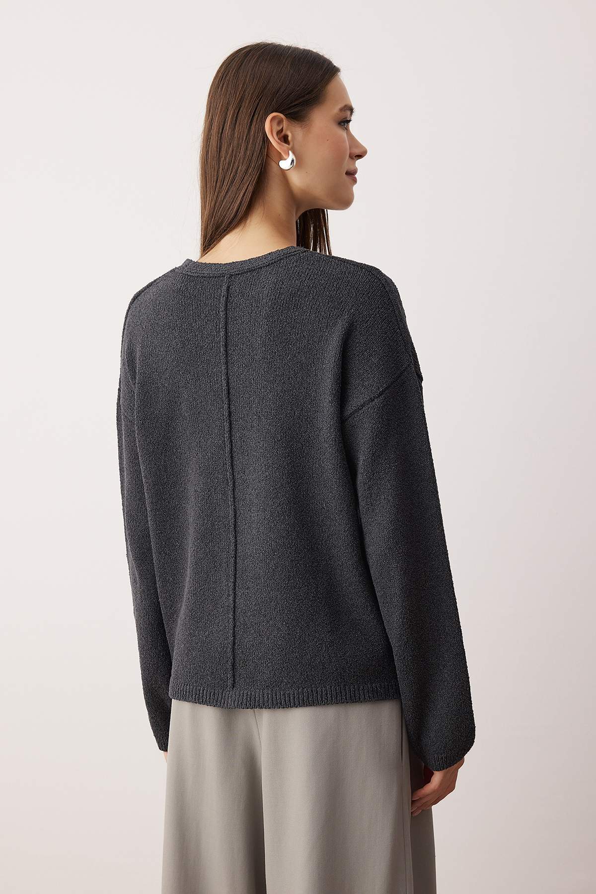 Trendyolmilla  More Sustainable Antrasit Pamuk Karışımlı Kalıp Triko Hırka TWOAW26HI00107 - Görsel 4